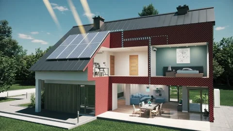 Green eco friendly house concept with solar energy panel Stock Footage 182489098