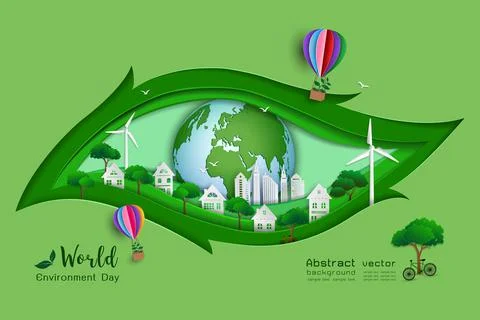 Green eco friendly save the world and environment concept,paper art and craft Stock Illustration