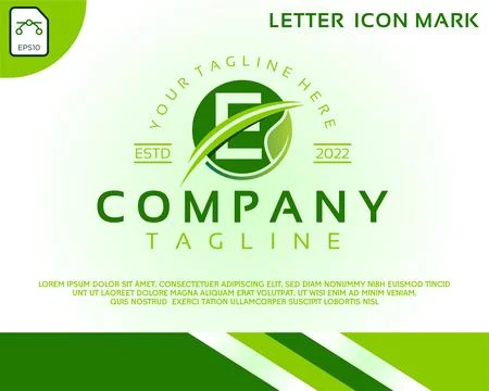 Green eco logo with letter E template design Stock Illustration