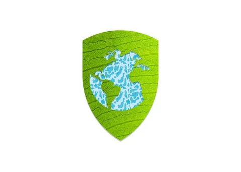 Green eco shield with map- save the earth concept Illustrazione stock
