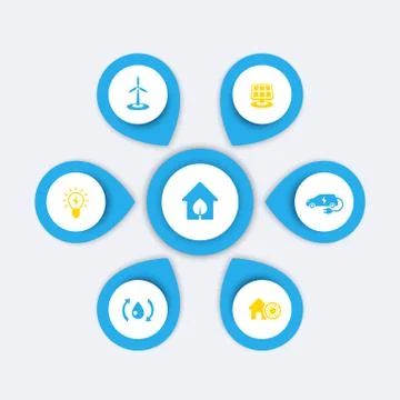 Green ecologic house, energy saving modern technologies, infographics element イラスト素材