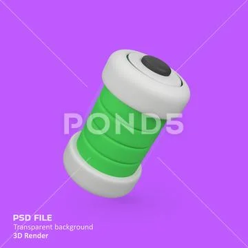 Green Ecological Battery isolated 3d render icon illustration Modello PSD