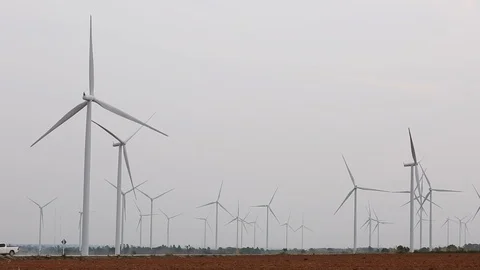 Green ecological power energy generation. Wind farm eco field. Stock-Footage 106741044