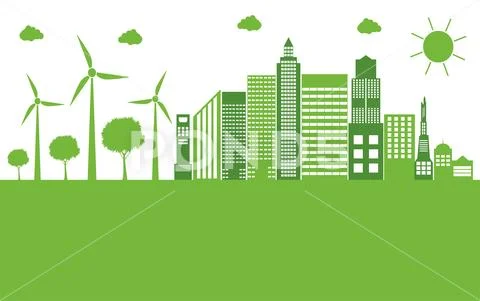 Green ecology city help the world with eco-friendly concept ideas,Vector Illu Stock Illustration