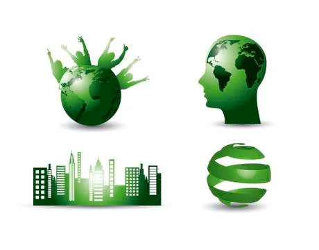 Green ecology elements with shadow. vector illustration Stock Illustration
