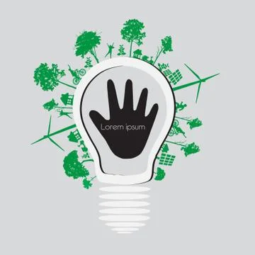 Green ecology light bulb, vector icon Stock Illustration