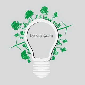 Green ecology light bulb, vector icon 스톡 일러스트