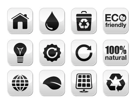 Green ecology vector buttons set Stock Illustration