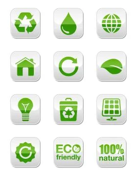 Green ecology vector buttons set Stock Illustration
