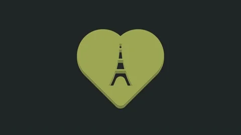 Green Eiffel tower with heart icon isolated on black background. France Paris Stock Footage 235596461