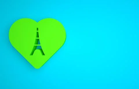 Green Eiffel tower with heart icon isolated on blue background. France Paris Illustrazione stock