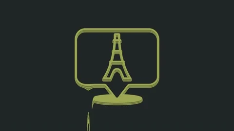 Green Eiffel tower icon isolated on black background. France Paris landmark Stock Footage 235596783