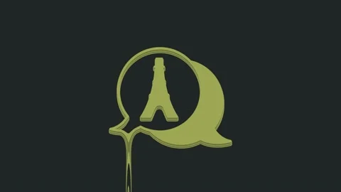 Green Eiffel tower icon isolated on black background. France Paris landmark Stock Footage 235596868