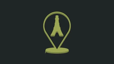 Green Eiffel tower icon isolated on black background. France Paris landmark Stock Footage 235597100