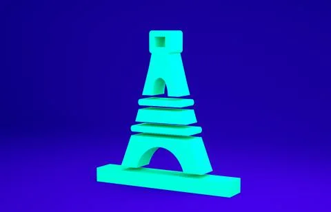 Green Eiffel tower icon isolated on blue background. France Paris landmark sy イラスト素材