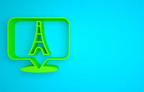 Green Eiffel tower icon isolated on blue background. France Paris landmark 스톡 일러스트