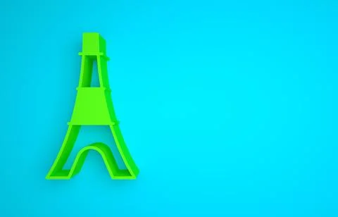 Green Eiffel tower icon isolated on blue background. France Paris landmark Illustrazione stock