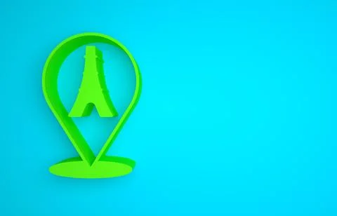 Green Eiffel tower icon isolated on blue background. France Paris landmark Illustrazione stock
