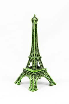 Green Eiffel Tower model, isolated on white background 스톡 사진