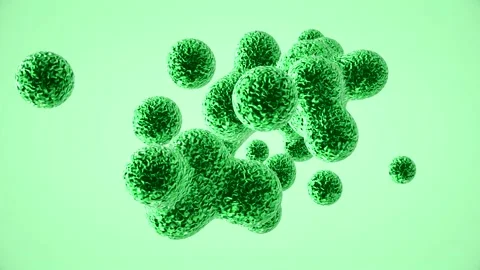 Green elastic metaball in 3d. Small molecules are separated from the liquid s Stock Footage 142962093