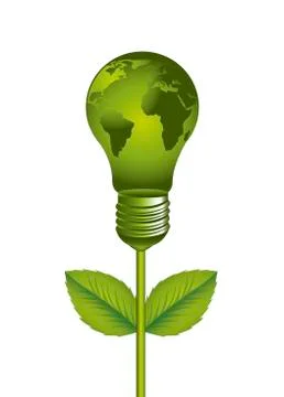 Green electric bulb with map over white background. vector illustration Ilustração Stock