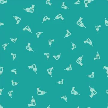 Green Electric drill machine icon isolated seamless pattern on green background 스톡 일러스트