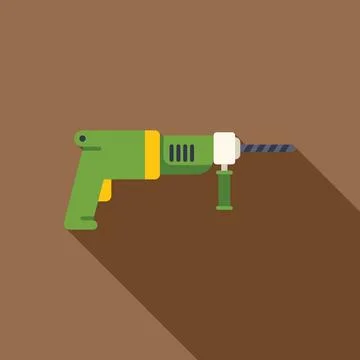 Green electric drill making hole with long shadow Stock Illustration