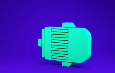 Green Electric engine icon isolated on blue background. Car alternator. Minim Stock Illustration