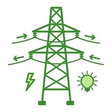 Green Electric Grid Pylon Icon. Vector Illustration. Tall Metal Structure S.. Stock Illustration