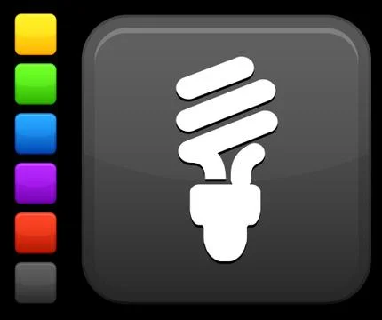 Green electric lightbulb  icon on square internet button Stock Illustration