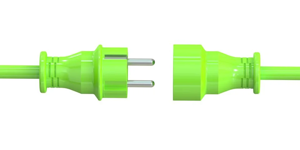 Green electric plug and socket, green energy concept. 3D rendering Stock Illustration