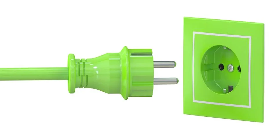 Green electric plug and socket, green energy concept. 3D rendering イラスト素材