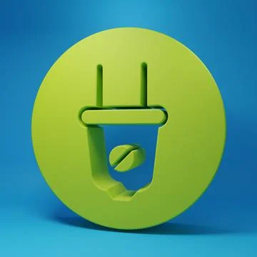 Green Electric plug icon isolated on blue background. Concept of connection.. Illustrazione stock