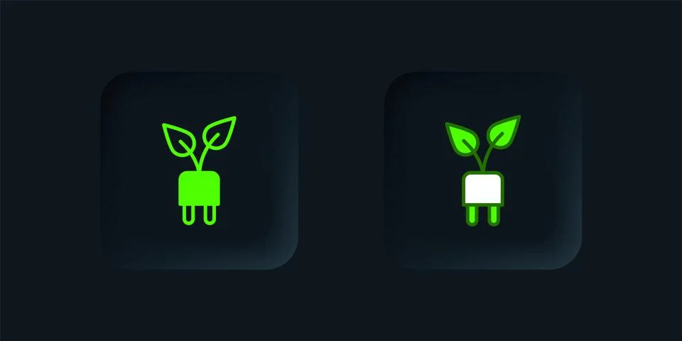 Green Electric saving plug in leaf icon isolated on black background. Save .. Stock-Illustration