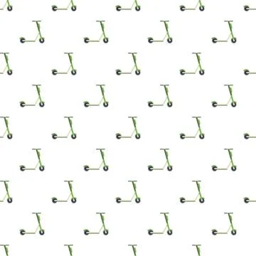 Green electric scooter pattern repeating white background Stock Illustration