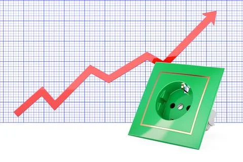 Green electric socket with growing chart, 3D rendering Stock Illustration
