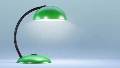 Green electric table lamp glows. Blue background 스톡 일러스트