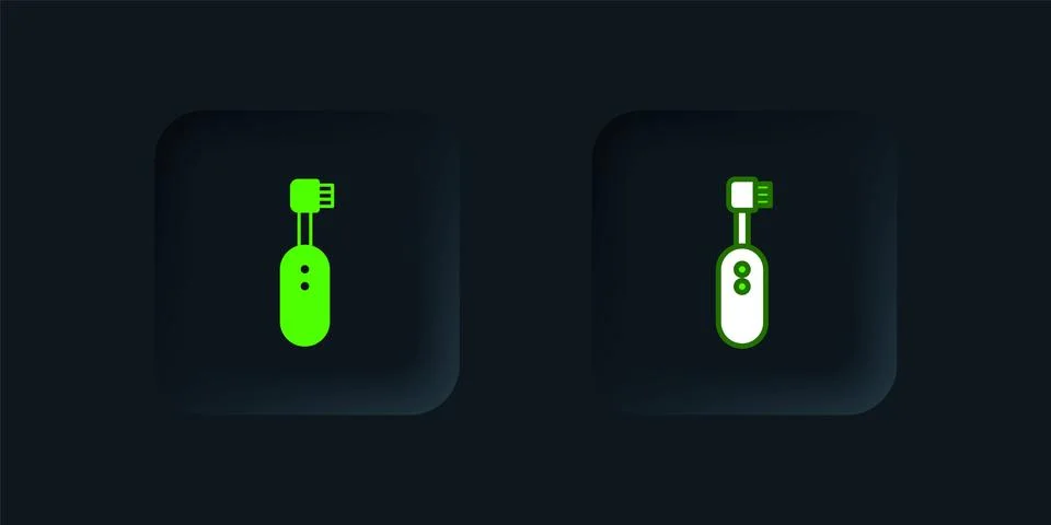 Green Electric toothbrush icon isolated on black background. Black square b.. Stock Illustration