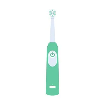 Green electric toothbrush with power button and brush head isolated on whit.. Stock Illustration