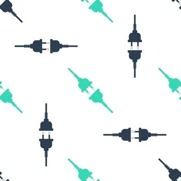 Green Electric wire plug and socket icon isolated seamless pattern on white Stock Illustration