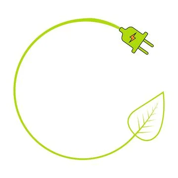 Green electrical plug with leaf cord symbolizing renewable clean energy Stock Illustration