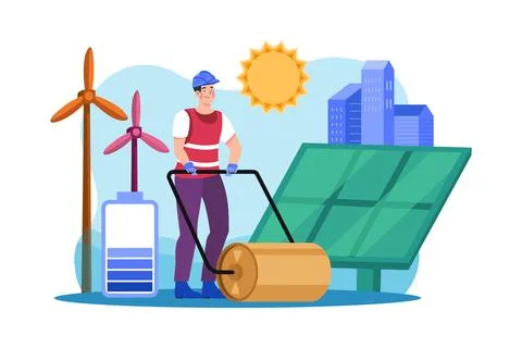 Green Electricity Illustration concept. A flat illustration isolated on whi.. Ilustración de archivo