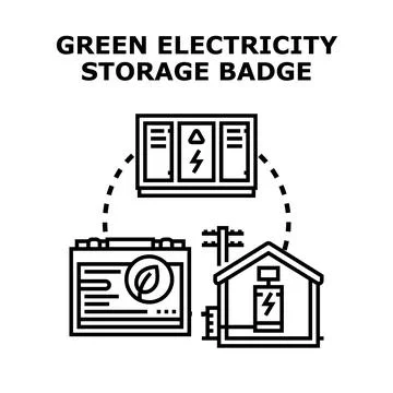 Green electricity storage concept with battery and utility grid Ilustración de archivo