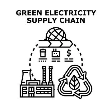 Green electricity supply chain process generating sustainable energy Stock Illustration