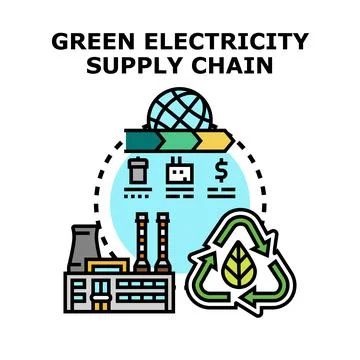 Green electricity supply chain process generating sustainable energy Stock Illustration