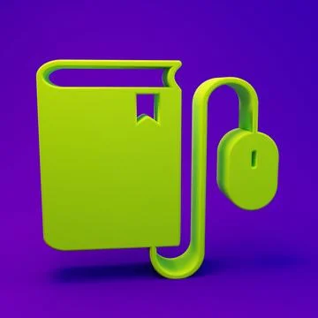 Green Electronic book with mouse icon isolated on purple-blue background. O.. Illustrazione stock