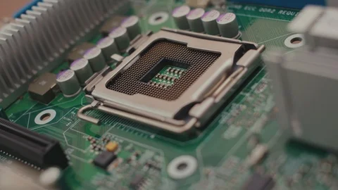 Green electronic circuit chip. Close-up macro shot of modern computer Stock Footage 123321771