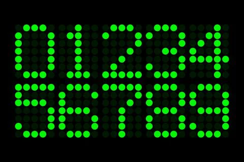 Green electronic digital numbers 0-9 Stock Illustration