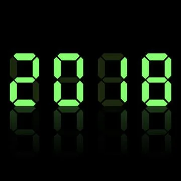 Green electronic digital numbers 2018. isolated on black background. Vector i Stock Illustration