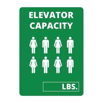 Green elevator capacity banner with drawing of eight people and copy space Stock Illustration